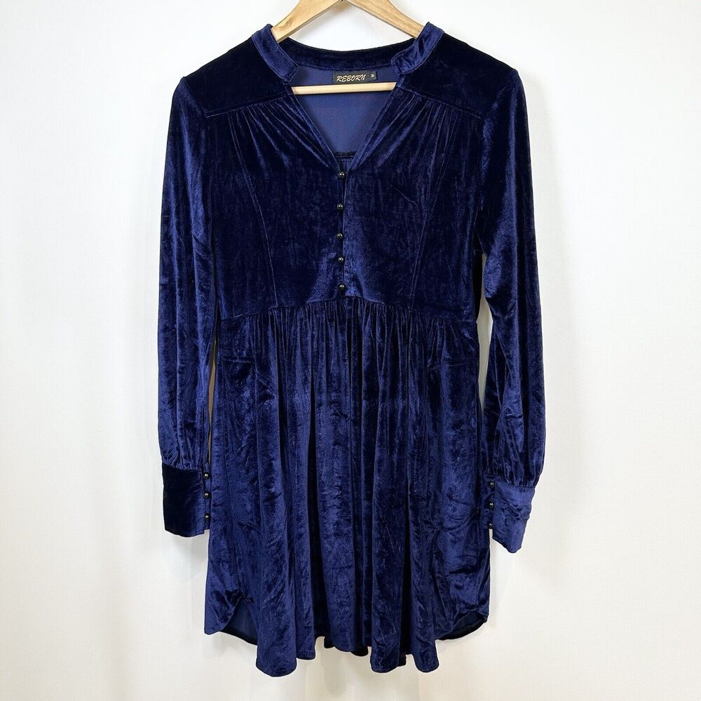 Reborn Dress Women’s Medium Blue Velvet Witchy Goth Party Victorian Pocket Soft